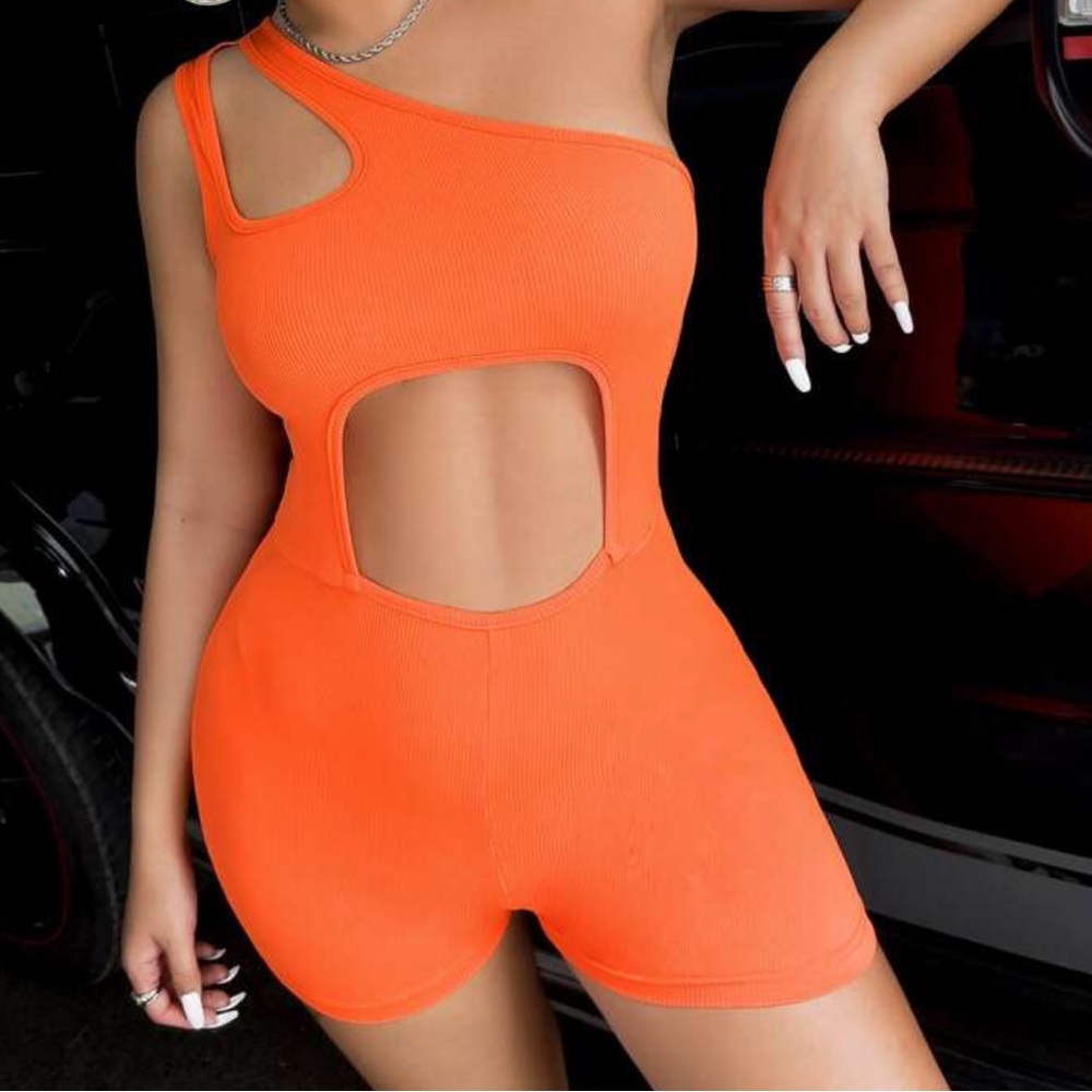 NEON ASYMMETRICAL CUT OUT ROMPER